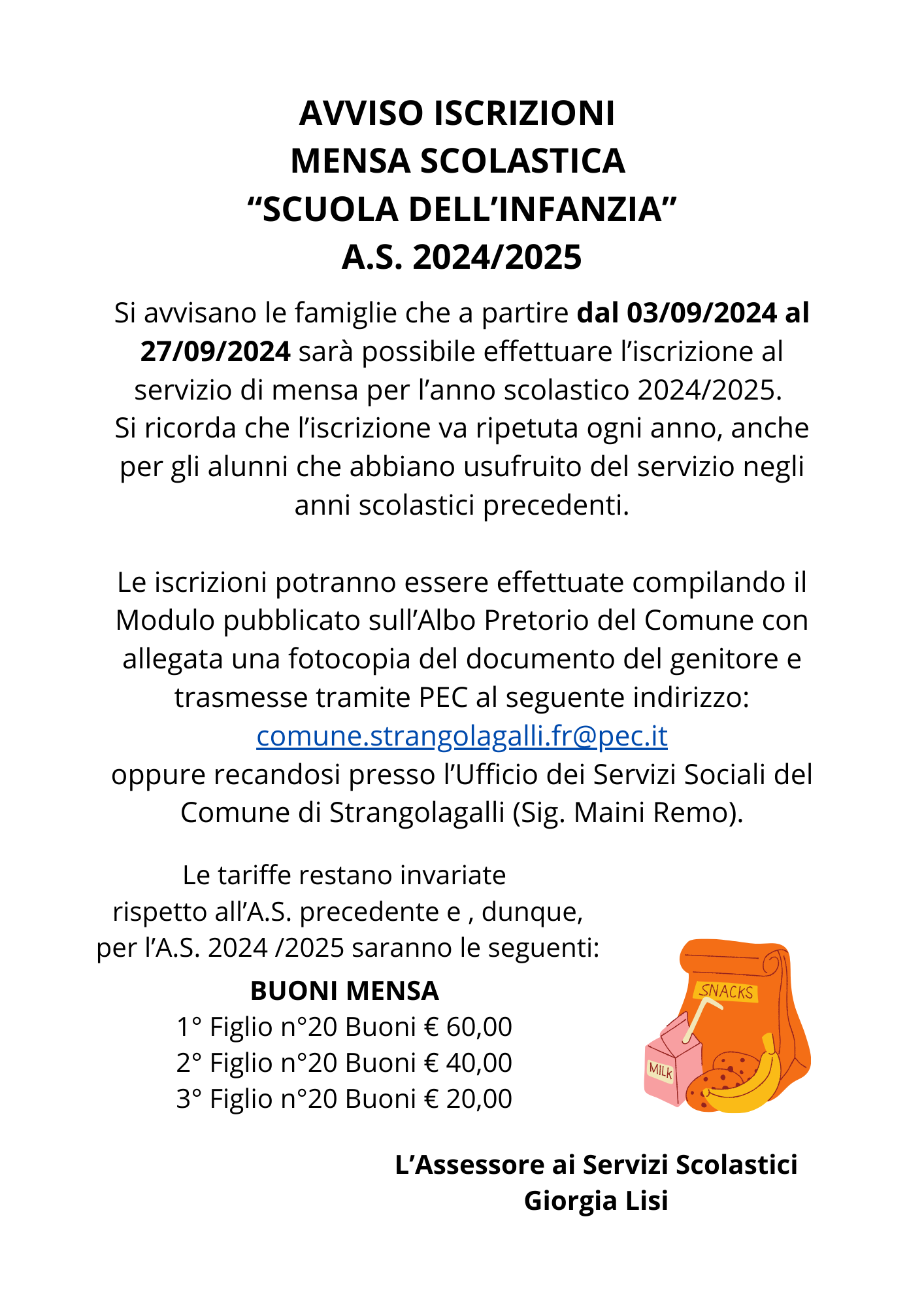 Avviso iscrizione al servizio Mensa A.S. 2024/2025